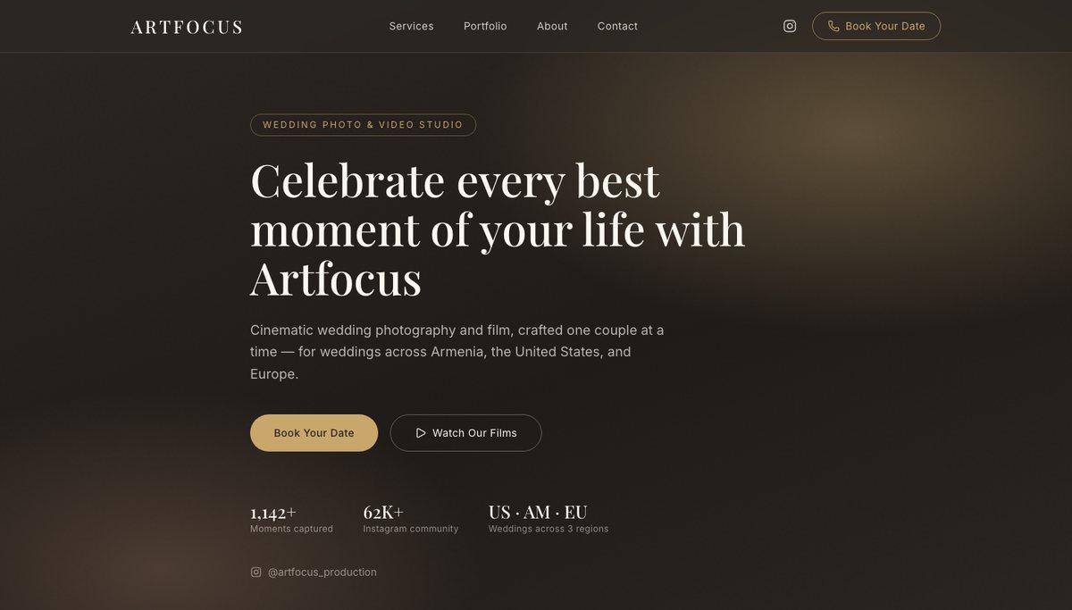 Artfocus Production wedding photography homepage