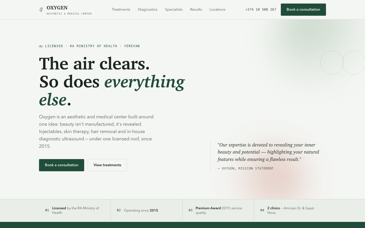 Oxygen Aesthetic and Medical Center homepage redesign